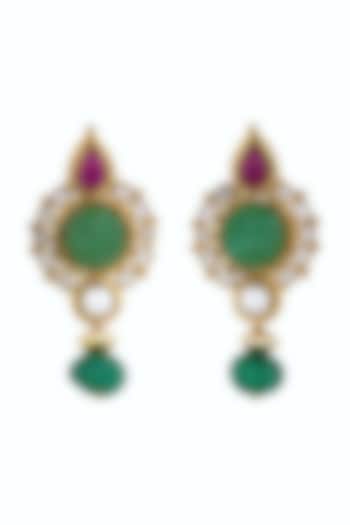 Gold Plated Green Carved Onyx Dangler Earrings by Anjali Jain Jewellery at Pernia's Pop Up Shop