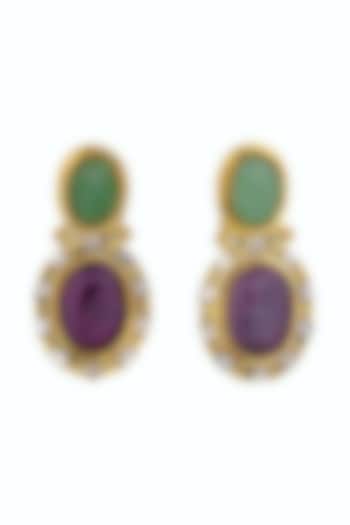 Gold Plated Carved Onyx & Kundan Polki Dangler Earrings by Anjali Jain Jewellery at Pernia's Pop Up Shop