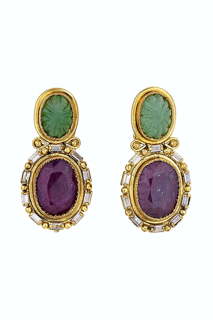 Gold Plated Carved Onyx & Kundan Polki Dangler Earrings by Anjali Jain Jewellery at Pernia's Pop Up Shop