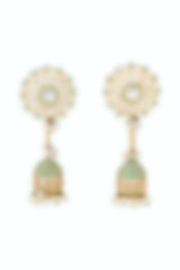 Gold Plated Kundan Polki & Multi-Colored Stone Jhumka Earrings by Anjali Jain Jewellery at Pernia's Pop Up Shop