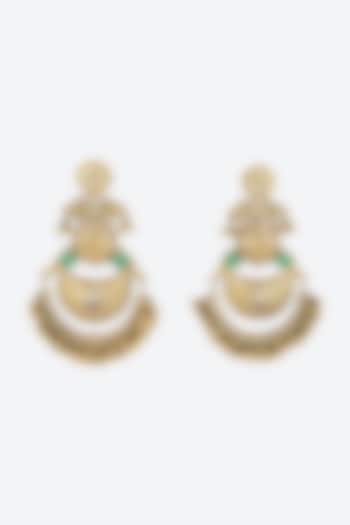 Gold Plated Kundan Polki & Pearl Chandbali Earrings by Anjali Jain Jewellery at Pernia's Pop Up Shop