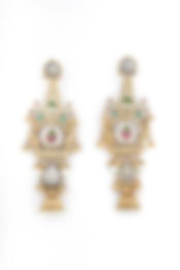 Gold Plated Kundan Polki & Pearl Chandbali Earrings by Anjali Jain Jewellery at Pernia's Pop Up Shop
