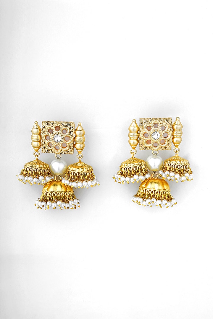Gold Plated Kundan Polki Jhumka Earrings by Anjali Jain Jewellery at Pernia's Pop Up Shop