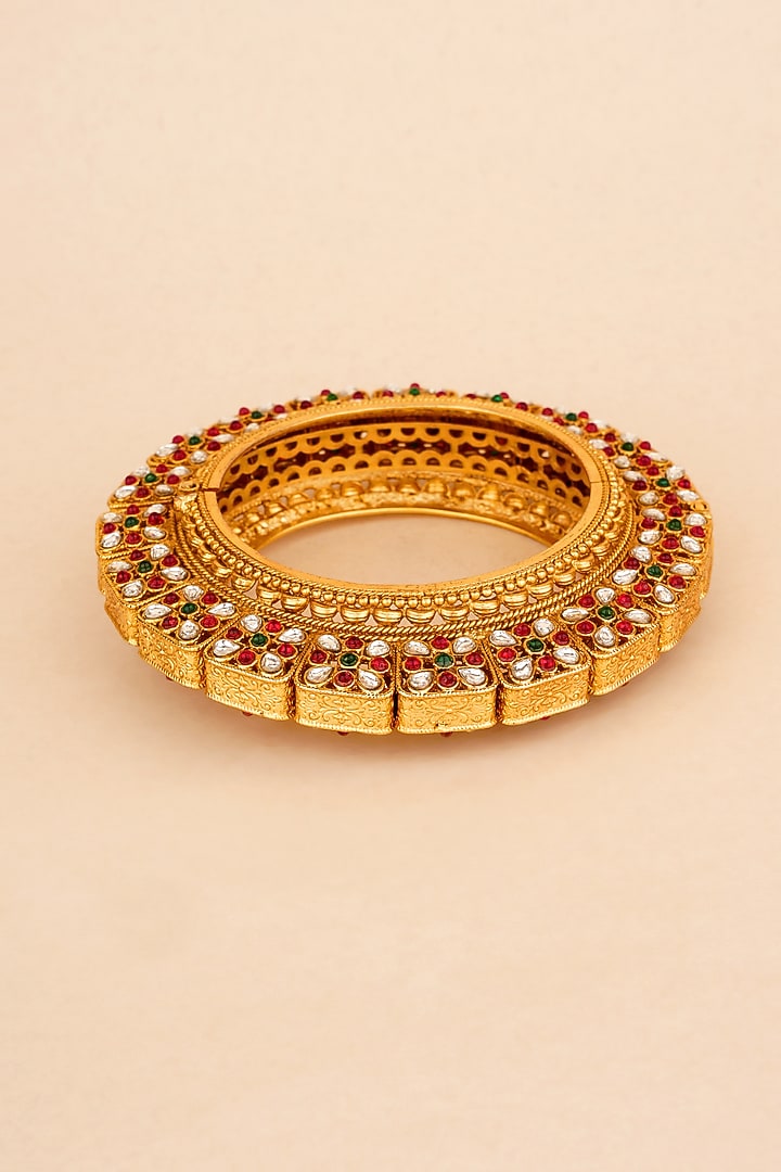 Gold Plated Red & Green Stone Bracelet by Anjali Jain Jewellery at Pernia's Pop Up Shop