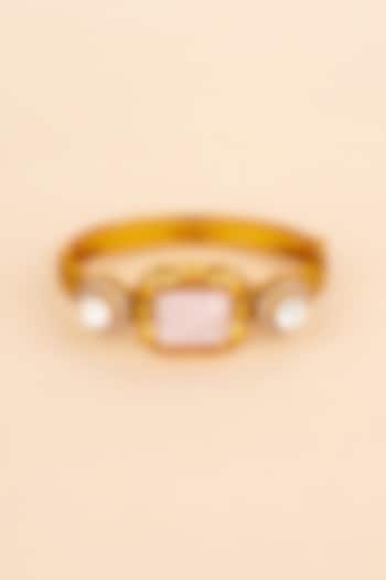 Gold Plated Kundan Polki & Pink Stone Bracelet by Anjali Jain Jewellery at Pernia's Pop Up Shop