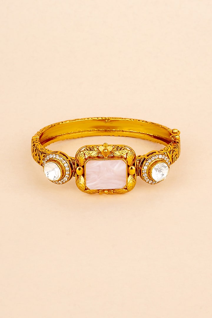Gold Plated Kundan Polki & Pink Stone Bracelet by Anjali Jain Jewellery at Pernia's Pop Up Shop
