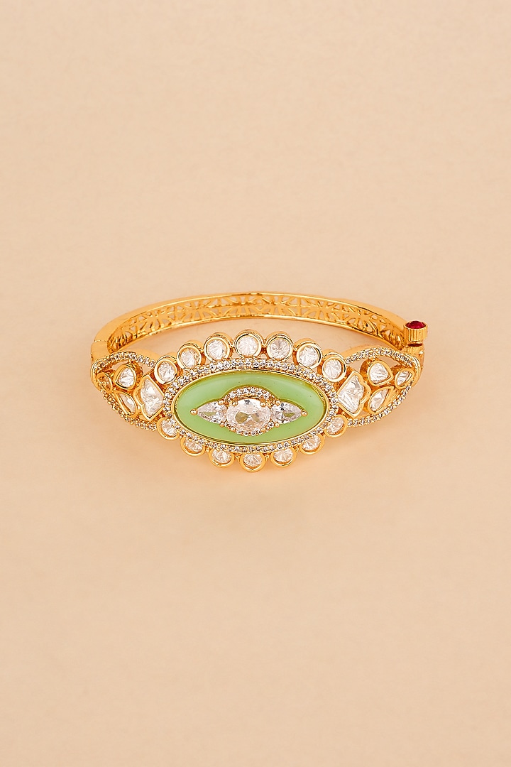 Gold Plated Kundan Polki & Green Stone Bracelet by Anjali Jain Jewellery at Pernia's Pop Up Shop