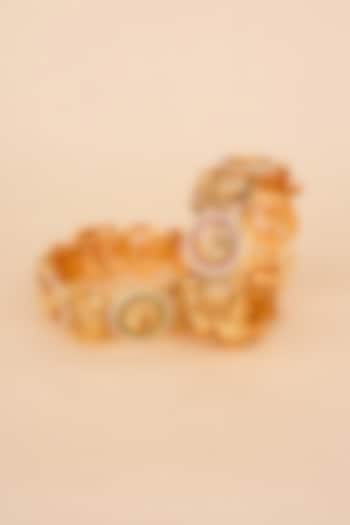 Gold Plated Kundan Polki & Red Stone Bangles (Set Of 2) by Anjali Jain Jewellery at Pernia's Pop Up Shop