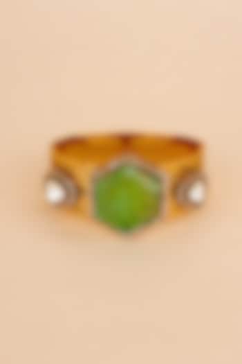 Gold Plated Kundan Polki & Green Stone Bracelet by Anjali Jain Jewellery at Pernia's Pop Up Shop