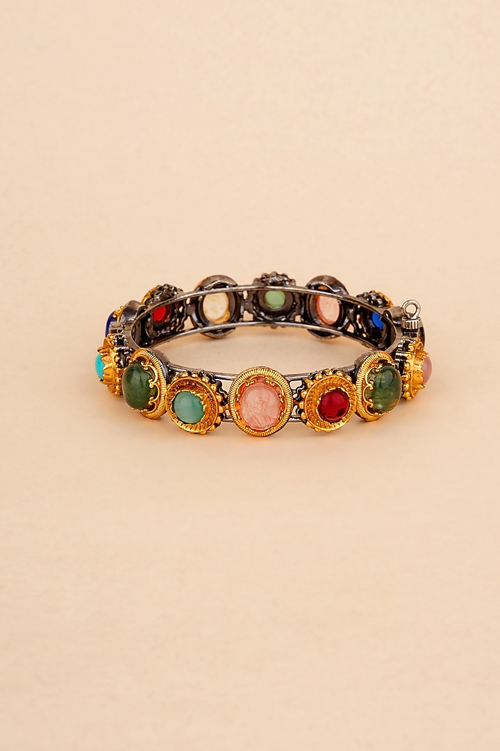Gold Plated Navratna Stone Bangle by Anjali Jain Jewellery at Pernia's Pop Up Shop