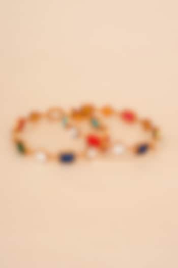 Gold Plated Navratna Stone Bangles (Set Of 2) by Anjali Jain Jewellery at Pernia's Pop Up Shop