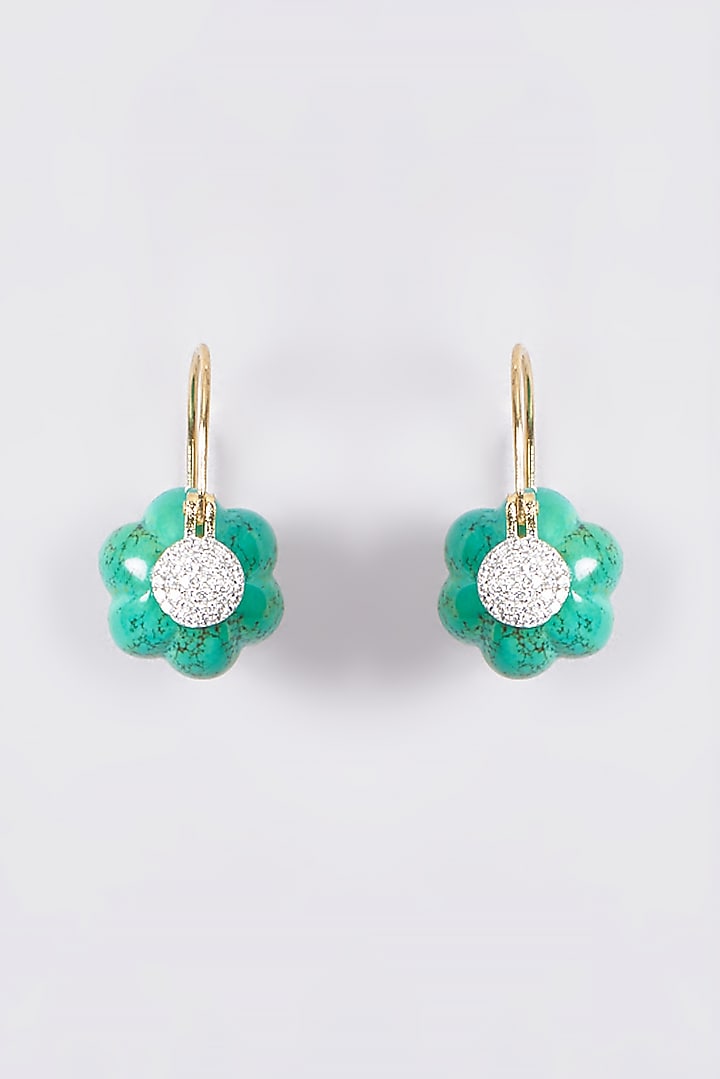 Gold Plated Turquoise Bead & American Diamond Hoop Earrings by Anjali Jain Jewellery at Pernia's Pop Up Shop