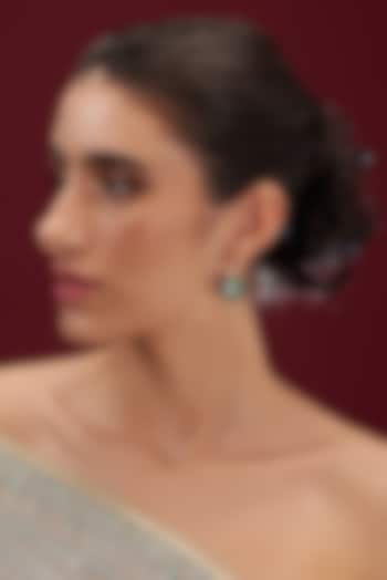 Gold Plated Turquoise Bead & American Diamond Hoop Earrings by Anjali Jain Jewellery at Pernia's Pop Up Shop