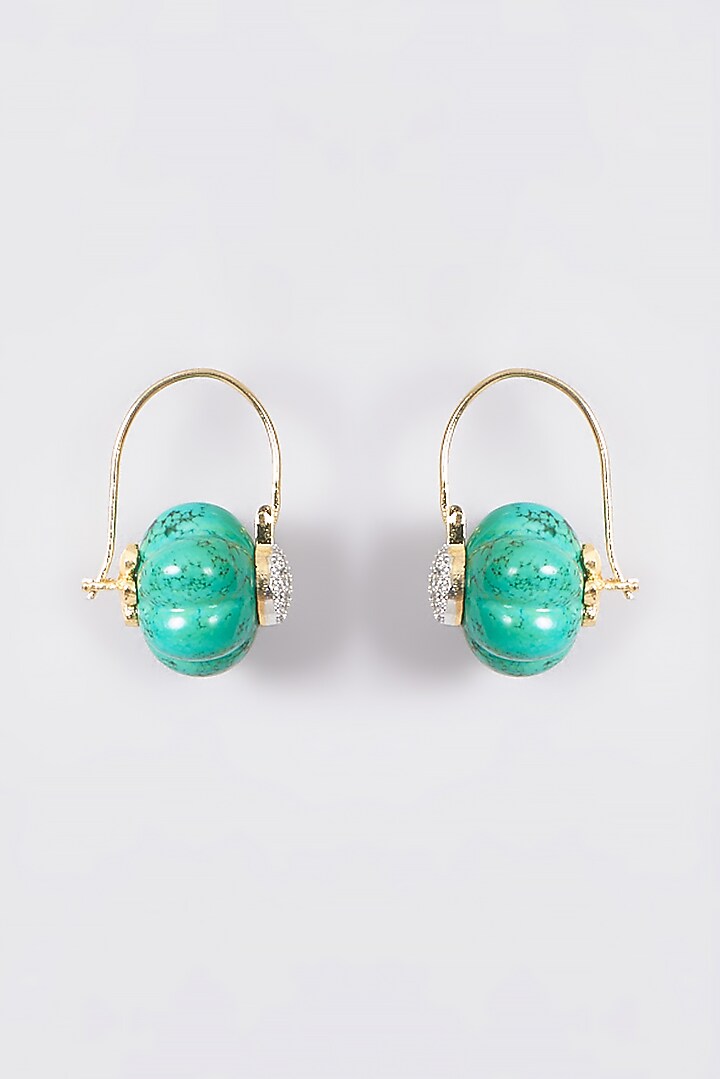 Gold Plated Turquoise Bead & American Diamond Hoop Earrings by Anjali Jain Jewellery at Pernia's Pop Up Shop