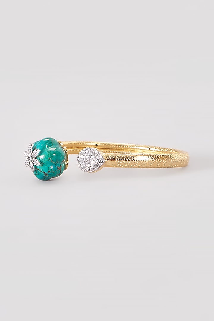 Gold Plated Turquoise Stone & American Diamond Cuff by Anjali Jain Jewellery at Pernia's Pop Up Shop
