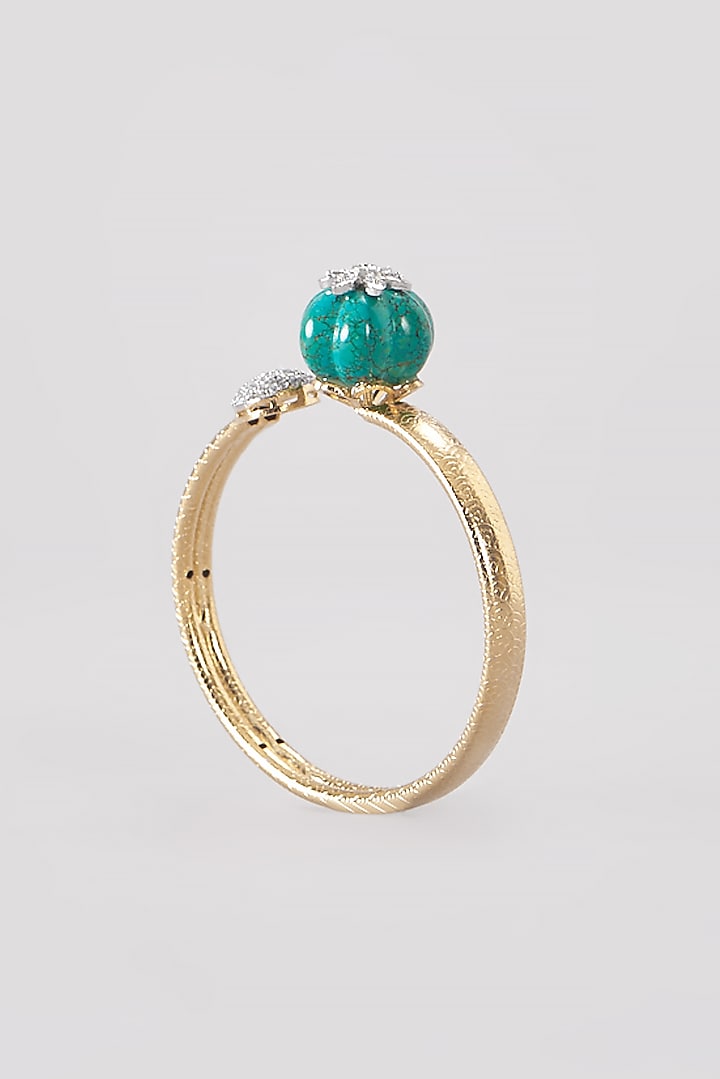 Gold Plated Turquoise Stone & American Diamond Cuff by Anjali Jain Jewellery at Pernia's Pop Up Shop