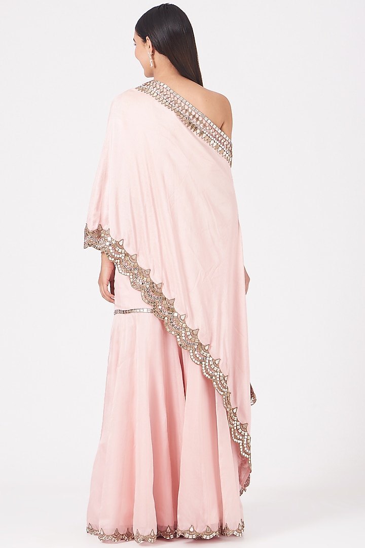 Blush Pink Mirror Embroidered Cape Set by Anand Kabra at Pernia's Pop Up Shop