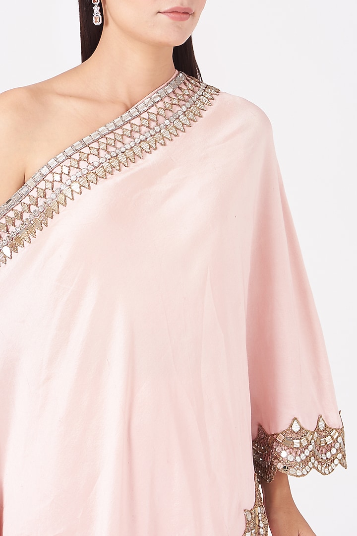 Blush Pink Mirror Embroidered Cape Set by Anand Kabra at Pernia's Pop Up Shop