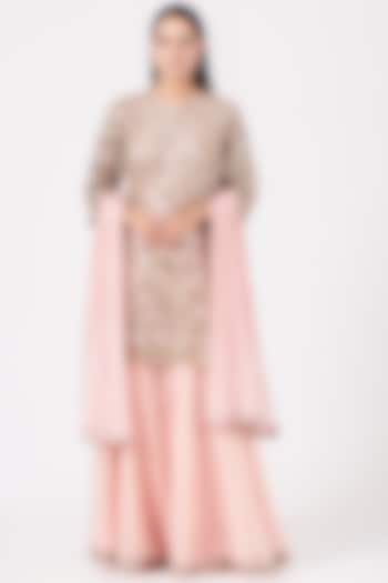 Blush Pink Organza Silk Sharara Set by Anand Kabra