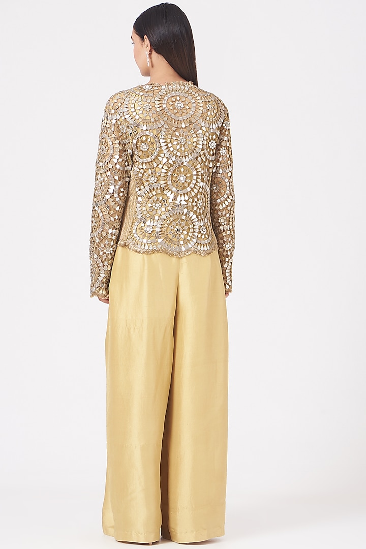 Gold Draped Party Wear Dress With Jacket by Anand Kabra at Pernia's Pop Up Shop