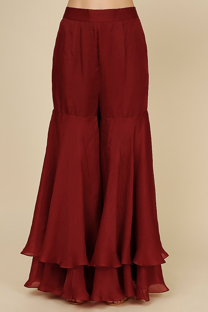 Wine Organza Bridal Sharara Set by Anand Kabra at Pernia's Pop Up Shop