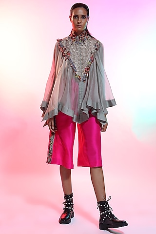 Grey Jaal Embroidered Tunic by Anamika Khanna