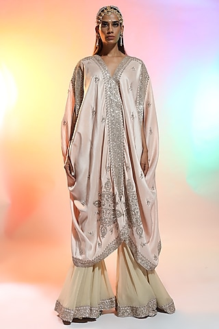 Baby Pink Silk Cape Set by Anamika Khanna