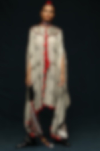 Off White Printed Long Capelet With Pants by Anamika Khanna