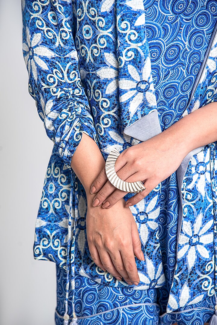 Blue & White Linen Romper With Jacket by ANMOL KAKAD at Pernia's Pop Up Shop