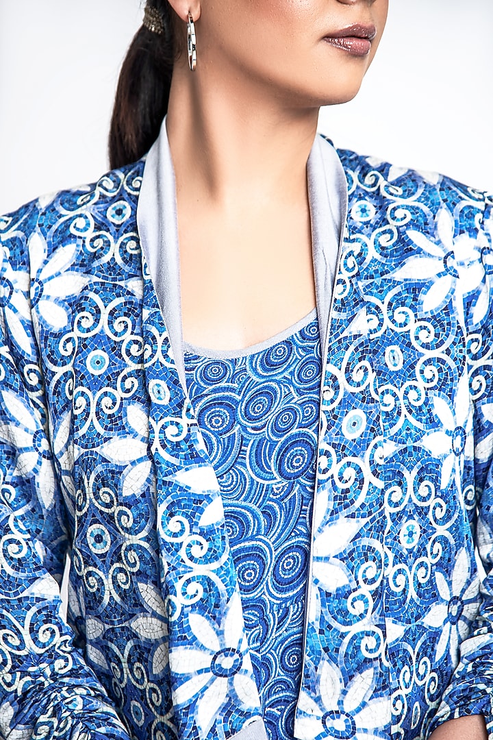 Blue & White Linen Romper With Jacket by ANMOL KAKAD at Pernia's Pop Up Shop