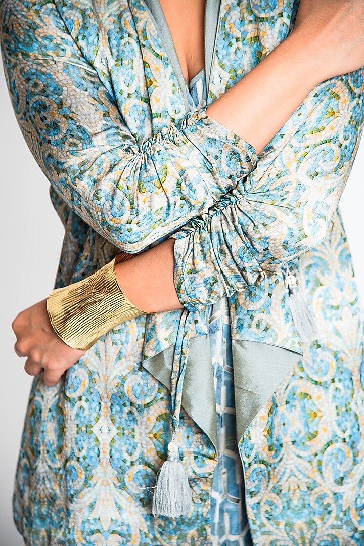 Teal & Ecru Linen Romper With Jacket by ANMOL KAKAD at Pernia's Pop Up Shop