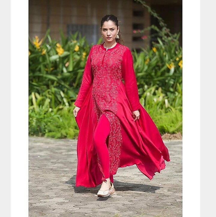 Hot Pink Hand Embroidered Party Wear Gown by Pink City By Sarika at Pernia's Pop Up Shop