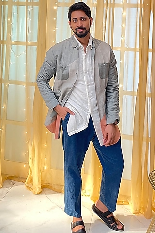 Chateau Grey Cotton Linen Overshirt by Jatin Malik