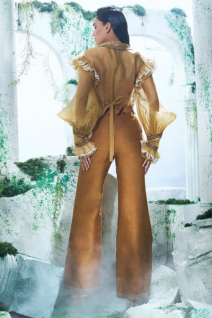 Mustard Yellow Organza Raw Silk Pant Set by Label Ankush Jain at Pernia's Pop Up Shop