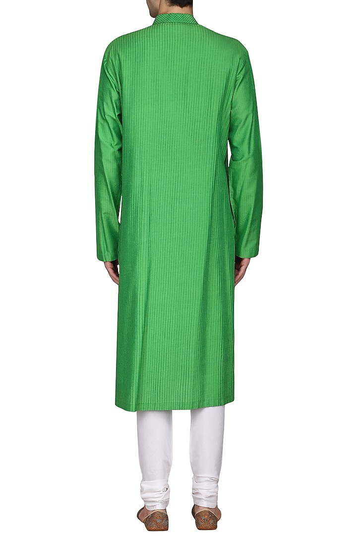 Green thread work kurta with ivory churidar pants available only at Pernia's Pop Up Shop.
