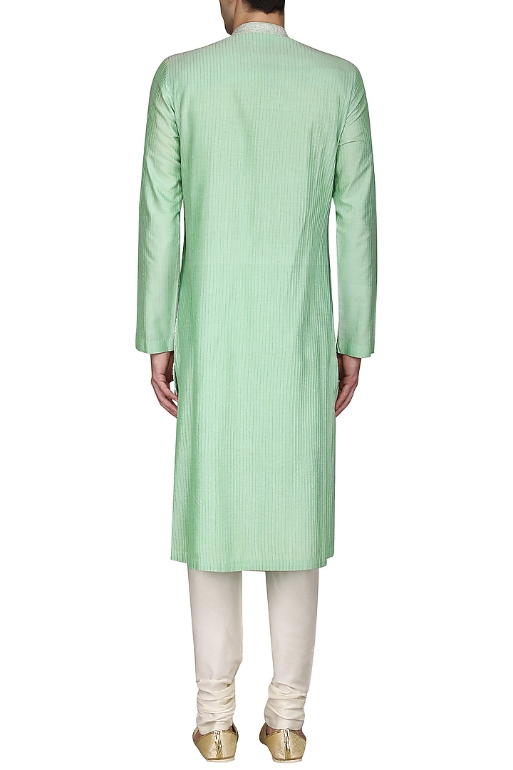 Aqua green jaal work kurta with ivory churidar pants available only at Pernia's Pop Up Shop.
