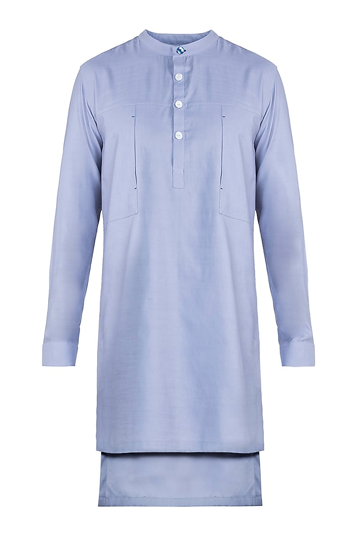 Vapour Blue Patched Pocket Kurta by Ananke