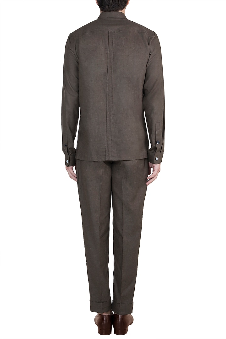 Brown Cotton Pleated Pant Set by Ananke at Pernia's Pop Up Shop