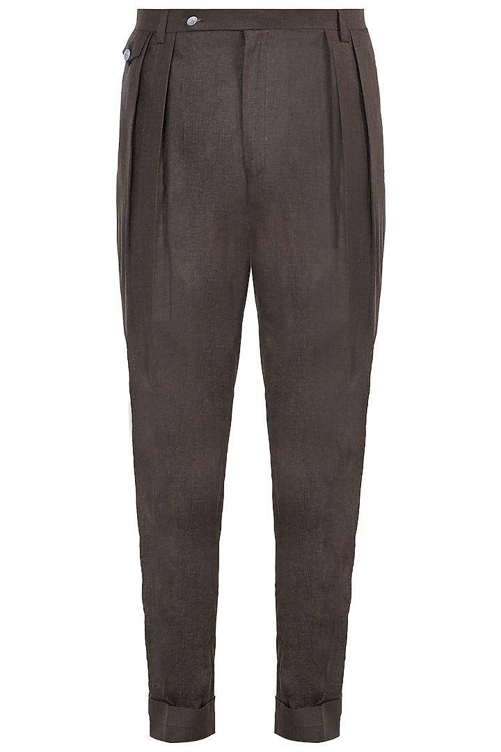 Brown Cotton Pleated Pant Set by Ananke at Pernia's Pop Up Shop