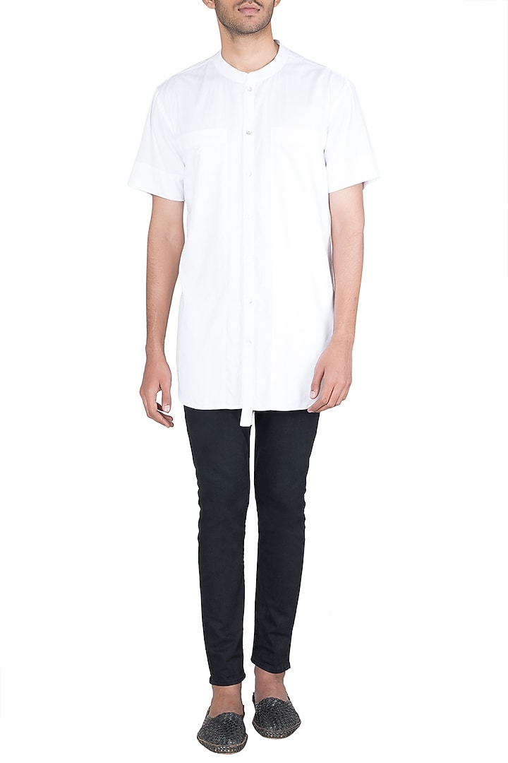 White Short Sleeves Party Wear Shirt by Ananke at Pernia's Pop Up Shop