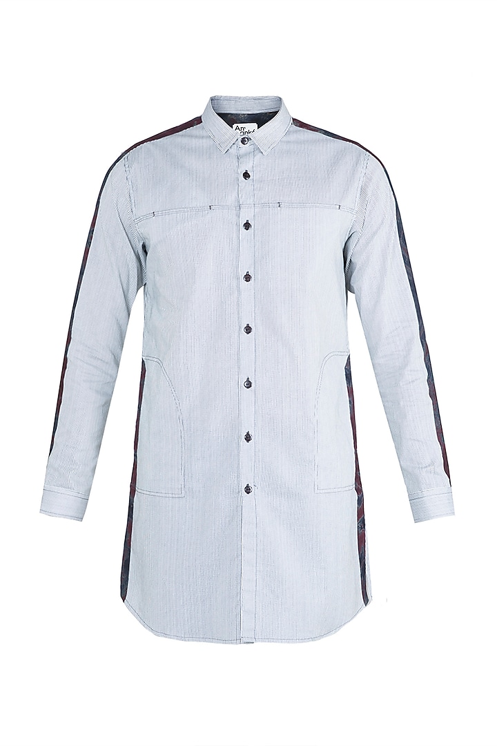 Black & White Tie-Dye Striped Shirt Kurta by Ananke