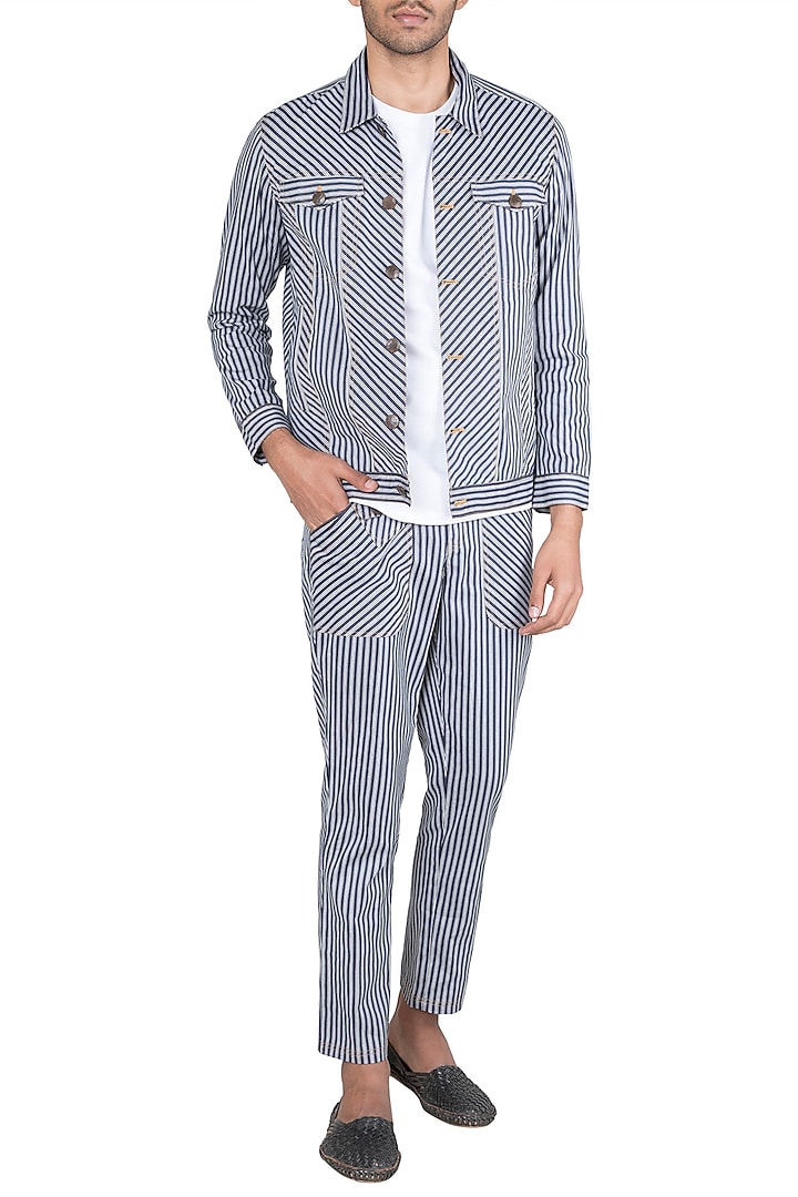White & Black Striped Bomber Jacket by Ananke at Pernia's Pop Up Shop