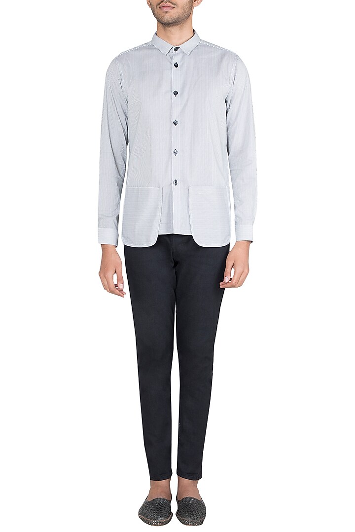 Black & White Striped Party Wear Shirt by Ananke at Pernia's Pop Up Shop