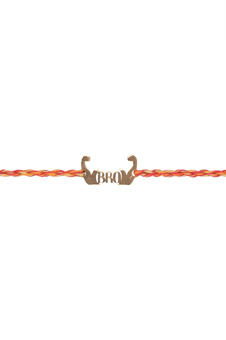 Gold Plated Rakhi With Red & Golden Thread by Anaqa