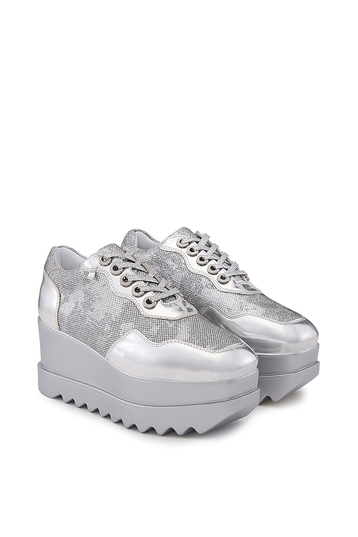 Silver PU Sneakers by Anaar at Pernia's Pop Up Shop