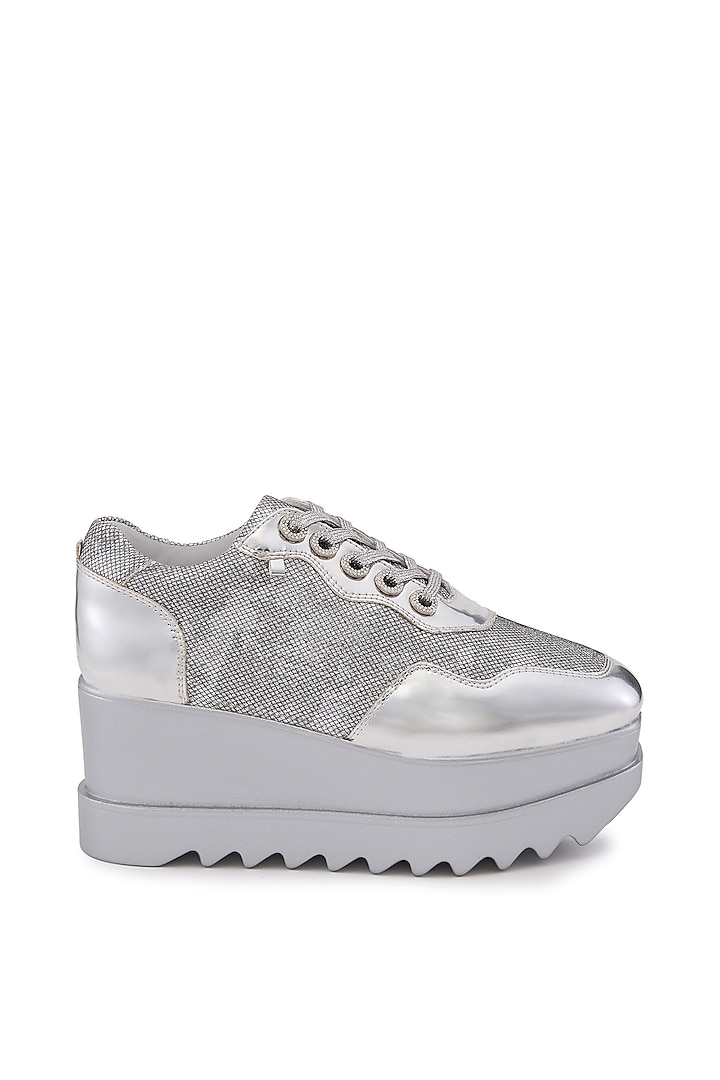 Silver PU Sneakers by Anaar at Pernia's Pop Up Shop
