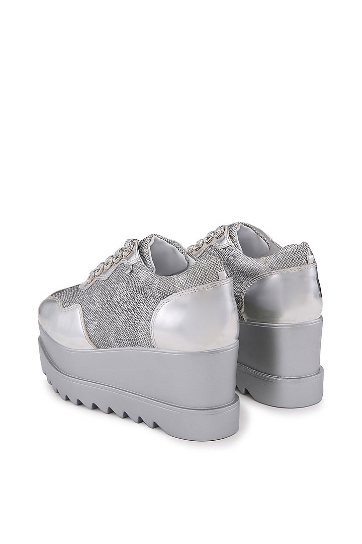 Silver PU Sneakers by Anaar at Pernia's Pop Up Shop