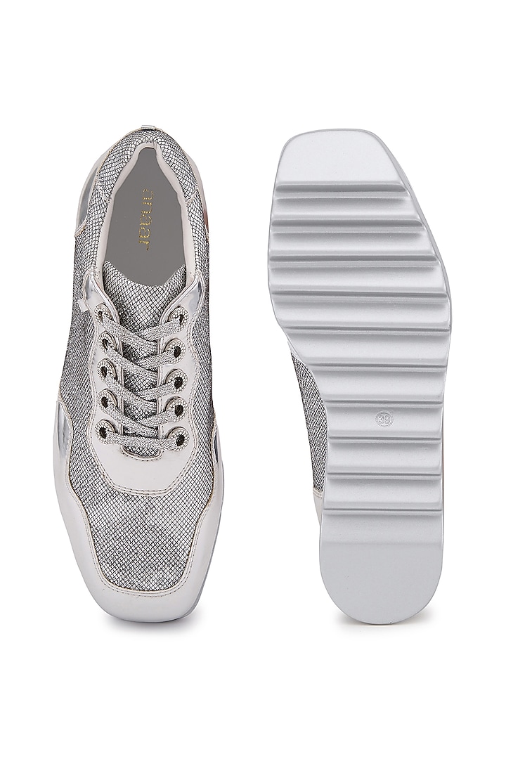 Silver PU Sneakers by Anaar at Pernia's Pop Up Shop