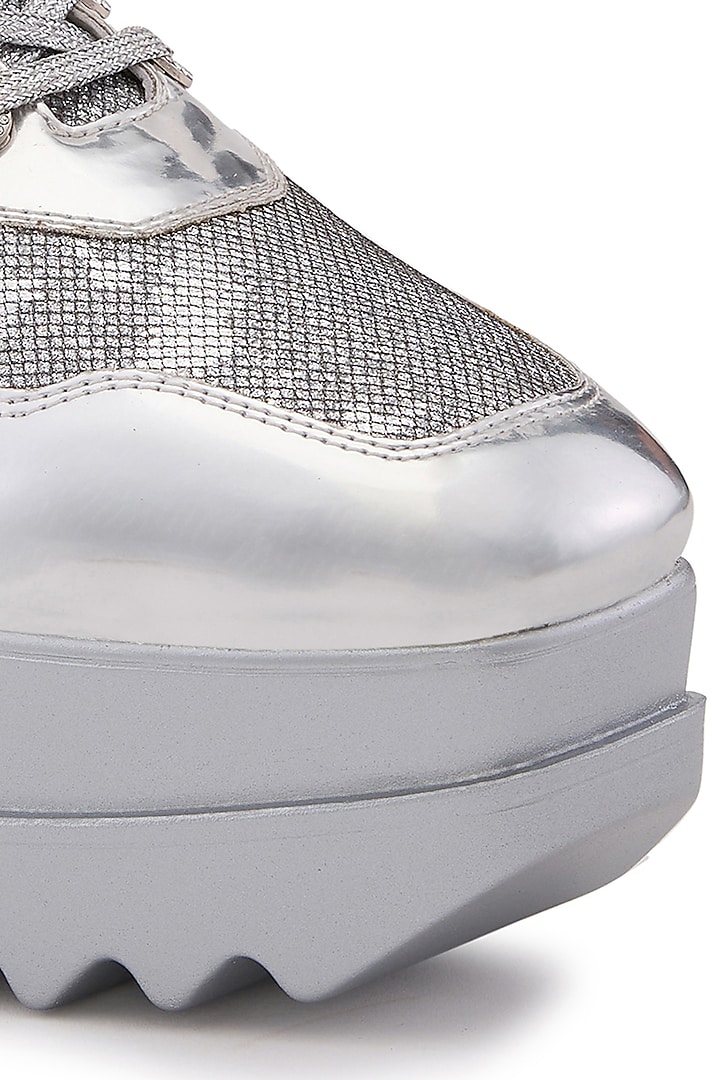 Silver PU Sneakers by Anaar at Pernia's Pop Up Shop