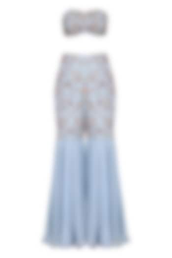 Pastel Blue Embroidered Bustier with Gharara Pants Set by Ank by Amrit Kaur